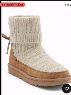Ugg Classic Mini Cabelle Knit Boot Designer Suede Shearling Lace Sweater #202